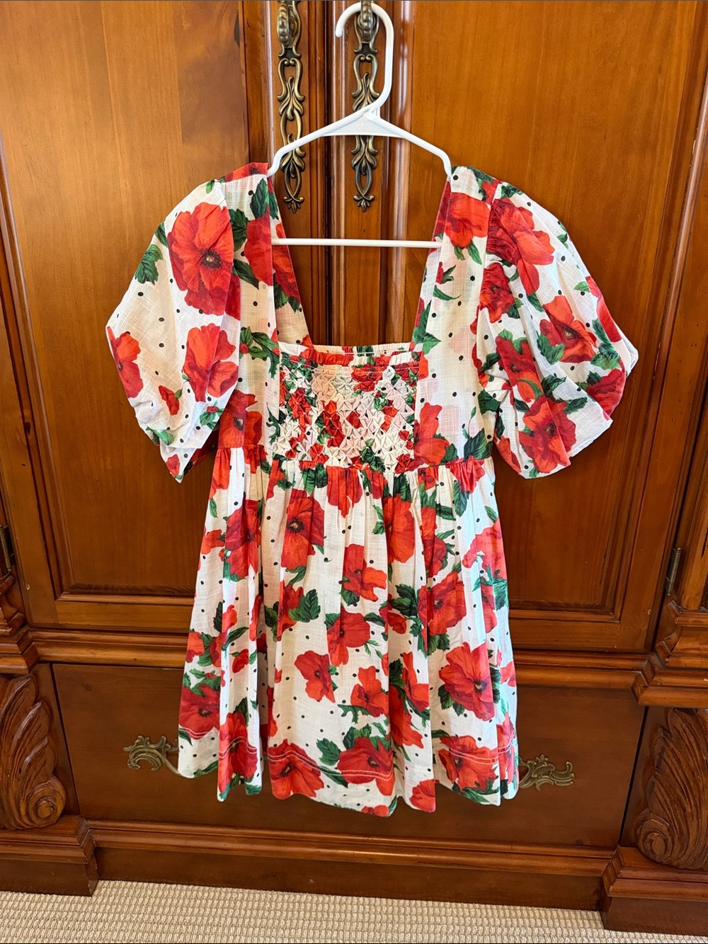 Maeve Red Floral Puff-Sleeve Mini Dress